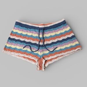 Aerie Colorful Open-Knit Striped Crochet Shorts